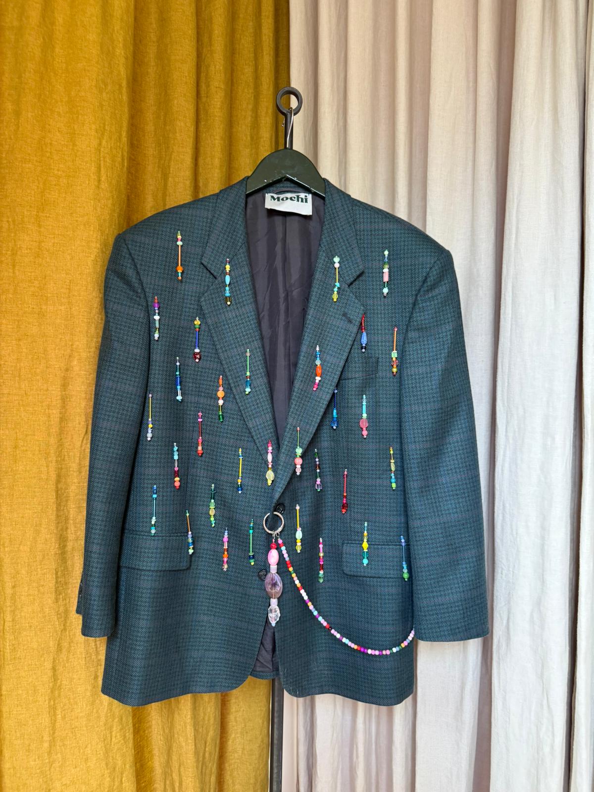 Classic Olive Beaded Blazer - Image 3